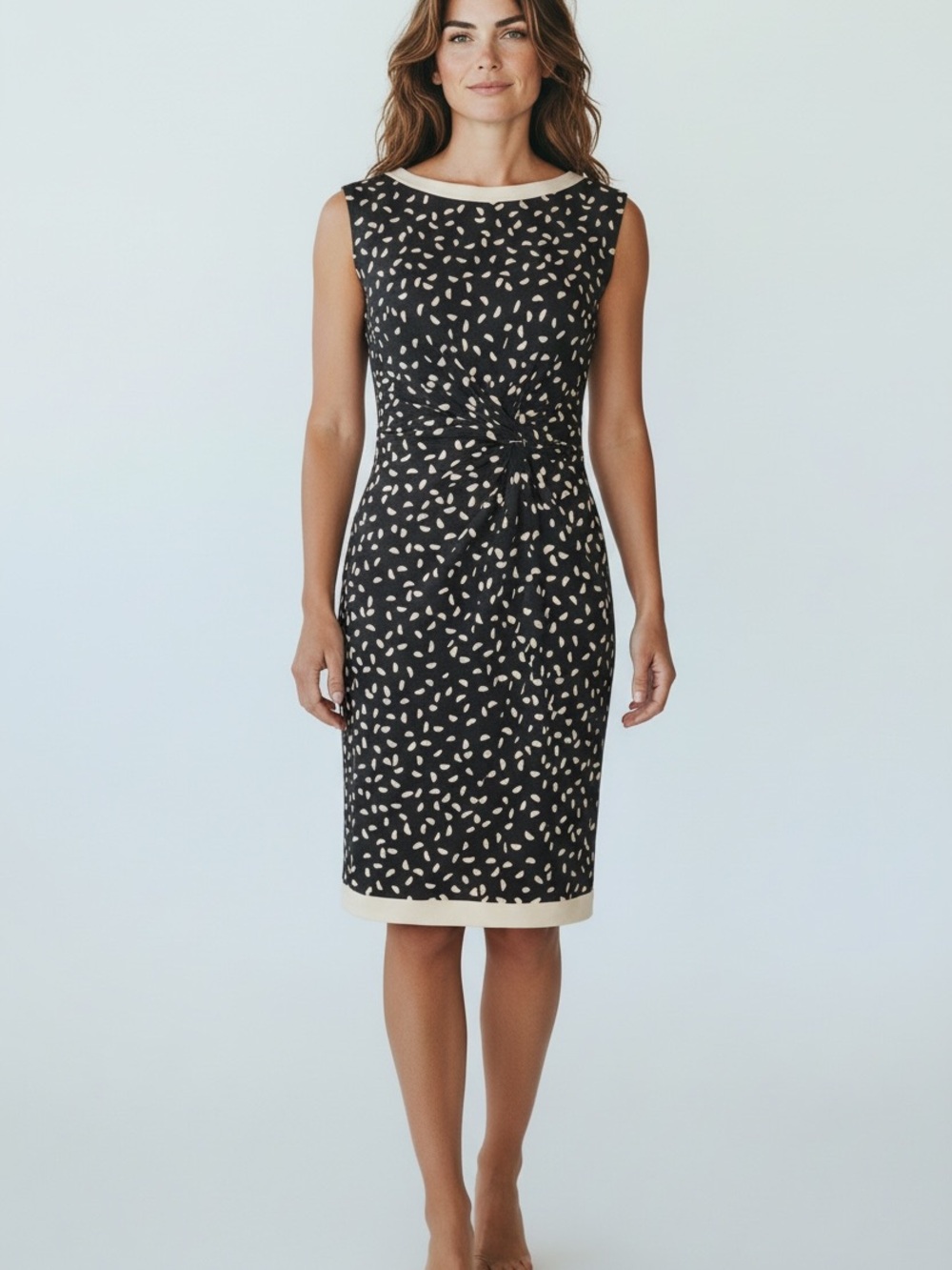 Lauren Ralph Lauren Black Sheath Dress with Cream White Spot Print